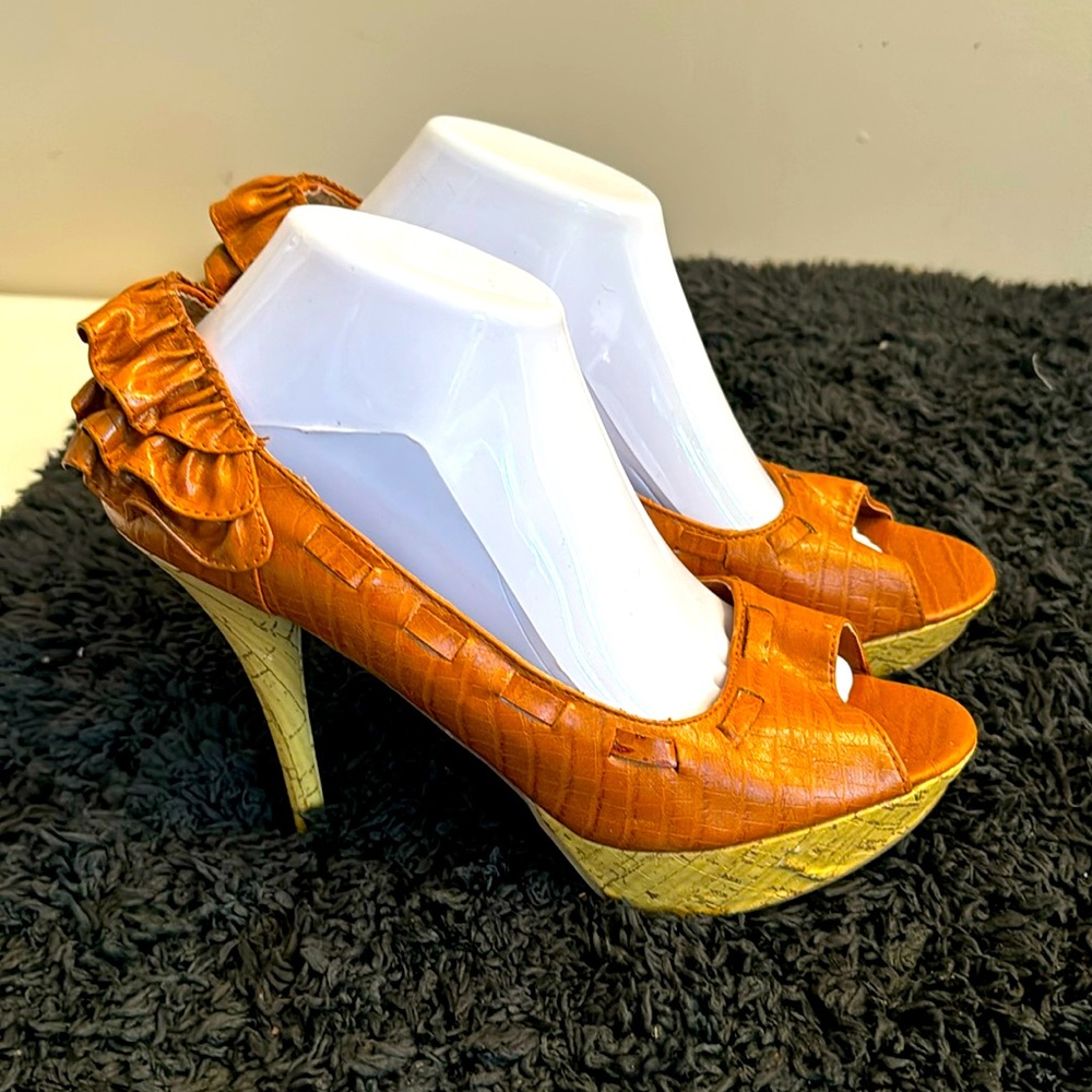 Women’s tan ruffle style high heel